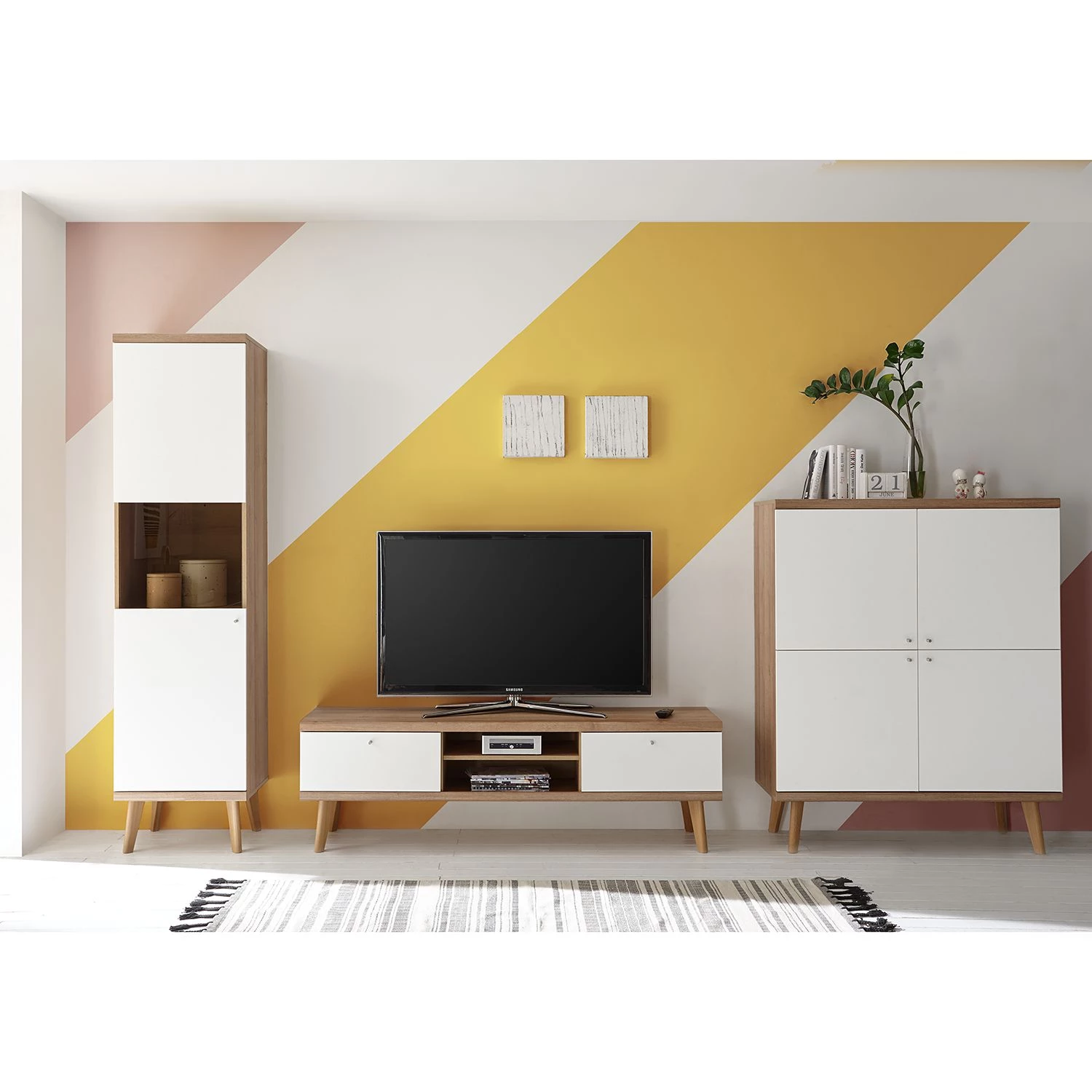 Norrwood Ensemble TV Gyland III (3 éléments) - Blanc matt / Imitation chêne Riviera 3 Norrwood Ensemble TV Gyland III (3 éléments) - Blanc matt / Imitation chêne Riviera