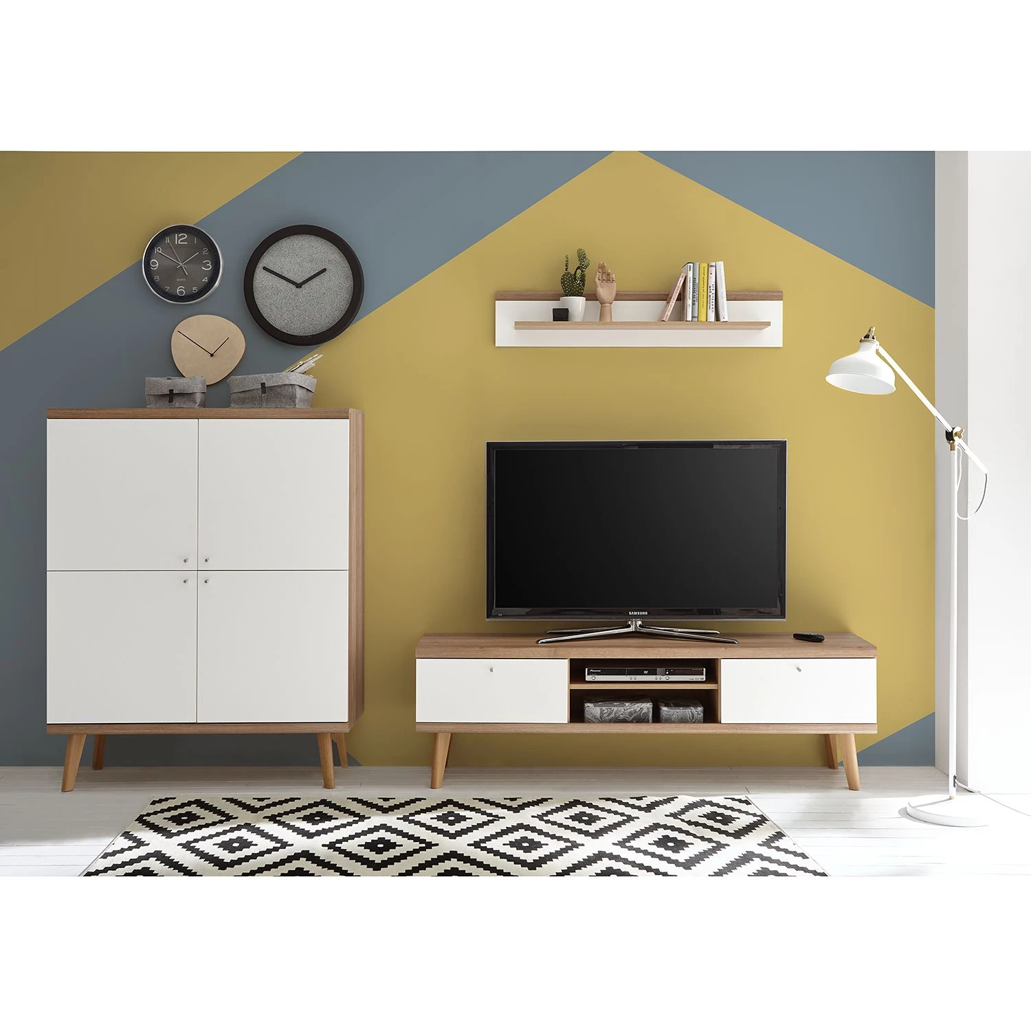 Norrwood Ensemble TV Gyland VI (3 éléments) - Blanc matt / Imitation chêne Riviera 3 Norrwood Ensemble TV Gyland VI (3 éléments) - Blanc matt / Imitation chêne Riviera