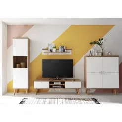 Norrwood Ensemble TV Gyland VII (4 éléments) - Blanc matt / Imitation chêne Riviera