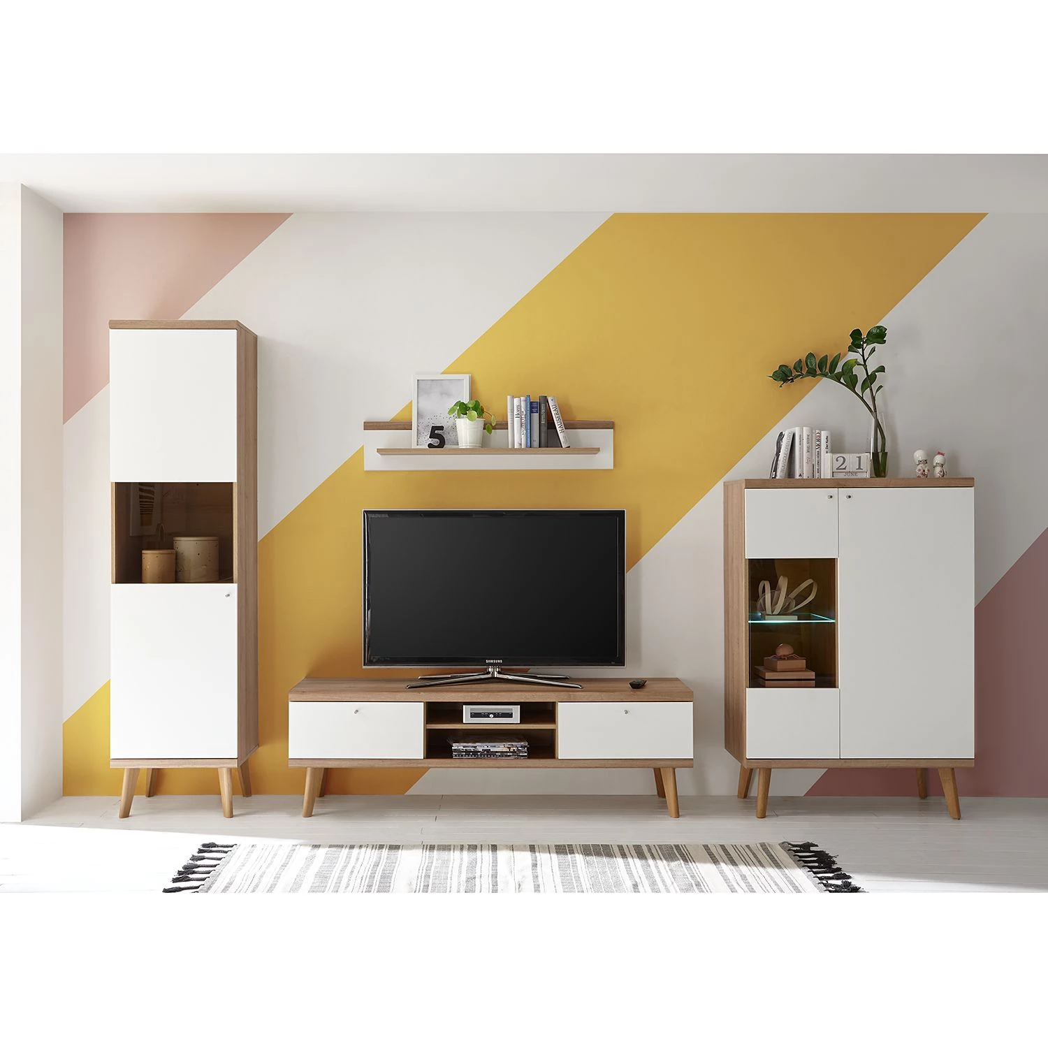 Norrwood Ensemble TV Gyland II (4 éléments) - Blanc matt / Imitation chêne Riviera 3 Norrwood Ensemble TV Gyland II (4 éléments) - Blanc matt / Imitation chêne Riviera