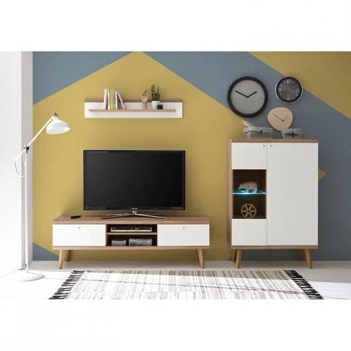 Norrwood Ensemble TV Gyland V (3 éléments) - Blanc matt / Imitation chêne Riviera -Meubles TV muraux Soldes 1000164023 190307 08392500113 IMAGE P000000001000164023