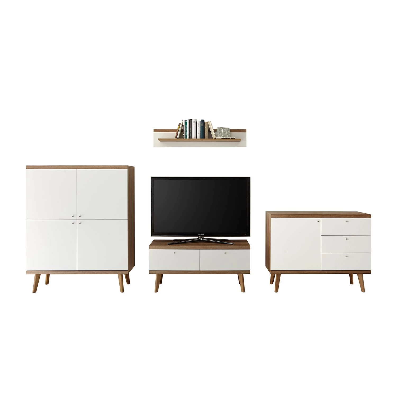 Norrwood Ensemble TV Gyland I (4 éléments) - Blanc matt / Imitation chêne Riviera 4 Norrwood Ensemble TV Gyland I (4 éléments) - Blanc matt / Imitation chêne Riviera – Image 2