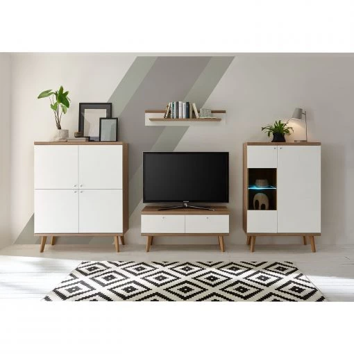 Norrwood Ensemble TV Gyland IV (4 éléments) - Blanc matt / Imitation chêne Riviera -Meubles TV muraux Soldes 1000164025 190307 08392500124 IMAGE P000000001000164025