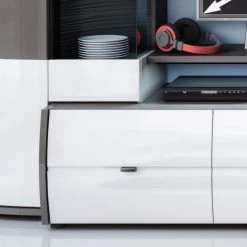 Loftscape Ensemble meubles TV Intento (4 éléments) - Blanc brillant / anthracite -Meubles TV muraux Soldes 1000171358 190424 07580500307 GALLERYIMAGES P000000001000171358