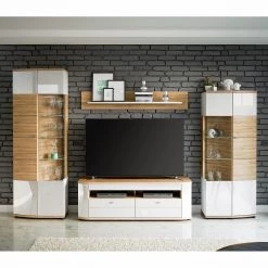 Loftscape Ensemble meubles TV Jaguare (4 éléments) - Blanc brillant / Imitation chêne Ribbeck