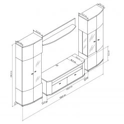 Loftscape Ensemble meubles TV Jaguare (4 éléments) - Blanc brillant / Imitation chêne Ribbeck -Meubles TV muraux Soldes 1000171359 200528 06455500022 SKETCH DETAILS P000000001000171359 sketch