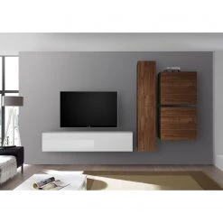 LC Spa Ensemble meubles TV Infinity I (4 élém.) - Blanc / Imitation noyer foncé