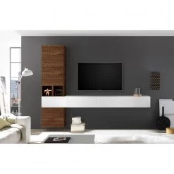 LC Spa Ensemble meubles TV Infinity III (7 él.) - Blanc / Imitation noyer foncé