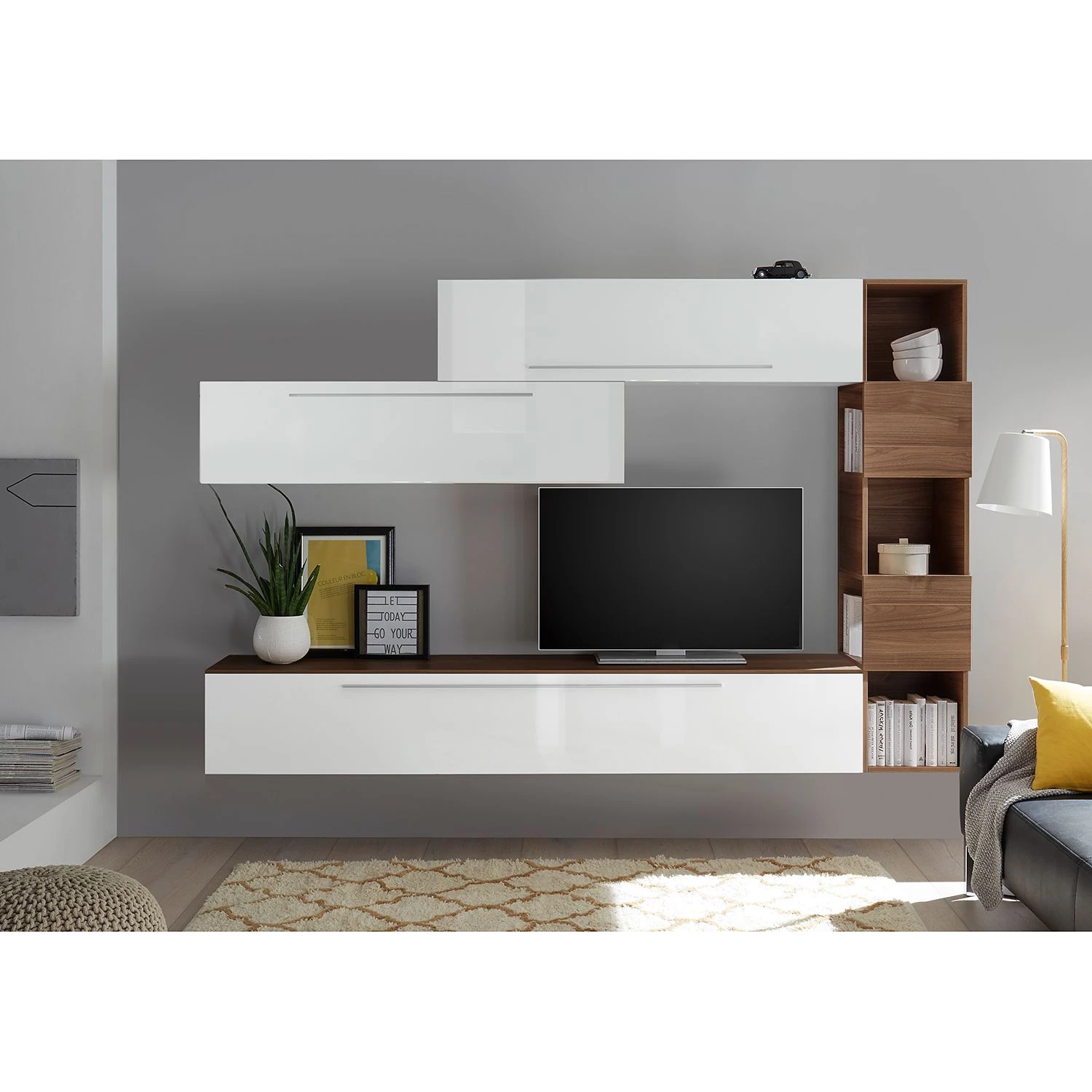 LC Spa Ensemble meubles TV Infinity V (5 élém.) - Blanc / Imitation noyer foncé 3 LC Spa Ensemble meubles TV Infinity V (5 élém.) - Blanc / Imitation noyer foncé