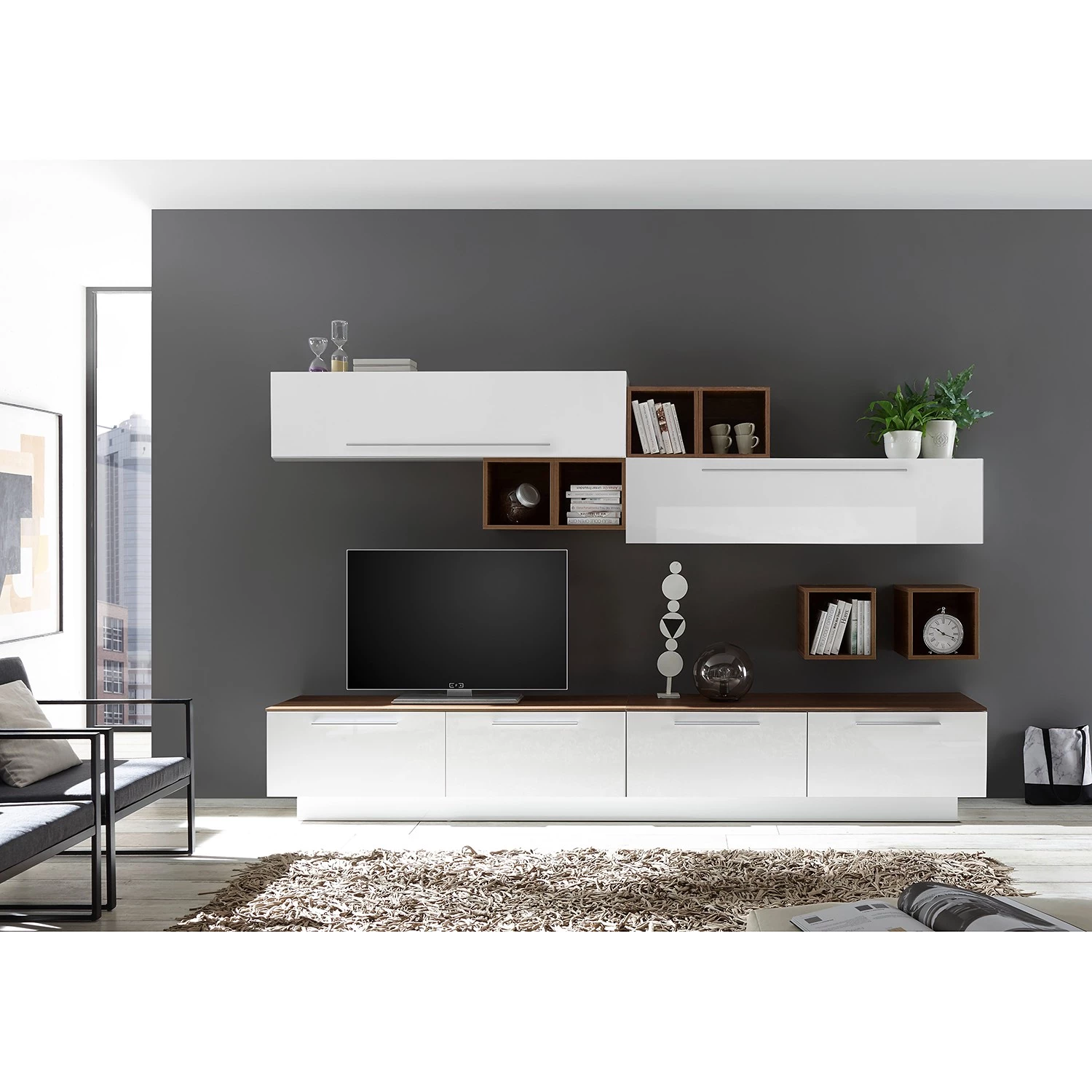 LC Spa Ensemble meubles TV Infinity X (12 él.) - Blanc / Imitation noyer foncé 3 LC Spa Ensemble meubles TV Infinity X (12 él.) - Blanc / Imitation noyer foncé