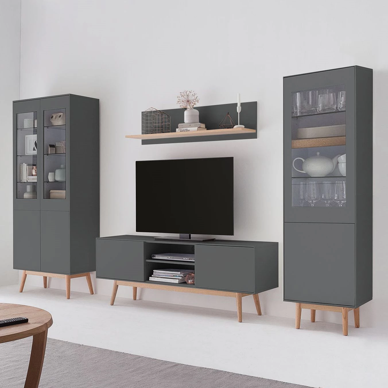 Mørteens Ensemble meubles TV Lindholm II (4 él.) - Partiellement en chêne massif - Gris 3 Mørteens Ensemble meubles TV Lindholm II (4 él.) - Partiellement en chêne massif - Gris