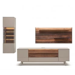 GWINNER Ensemble meubles TV Misano I (3 élém.) - Placage en bois véritable / Verre - Planches de chêne / Gris - Gris Sahara / Poutres en chêne - Avec éclairage -Meubles TV muraux Soldes 1000188654 190926 16594000037 DETAILS P000000001000188654