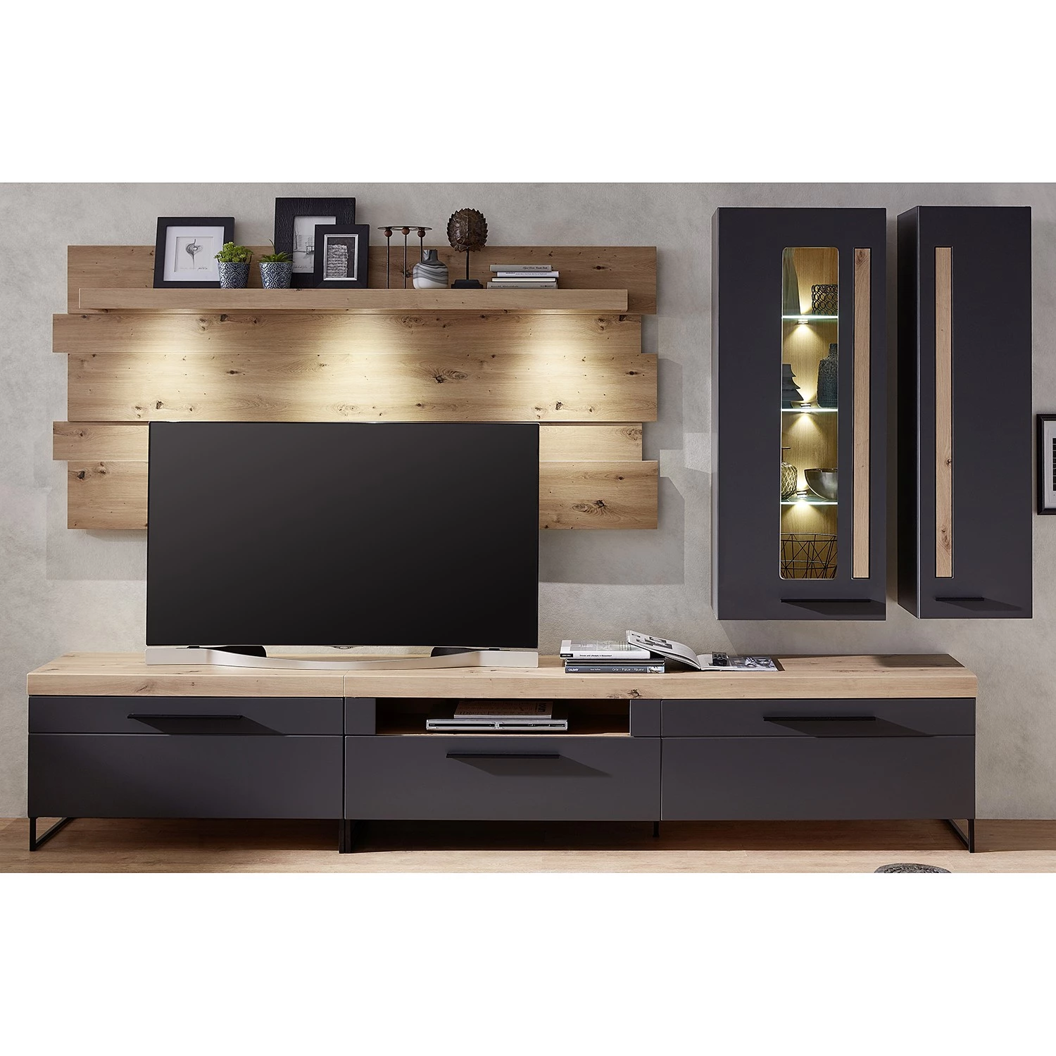 Red Living Ensemble meubles TV Parolin I (5 élém.) - Avec éclairage - Gris foncé 3 Red Living Ensemble meubles TV Parolin I (5 élém.) - Avec éclairage - Gris foncé