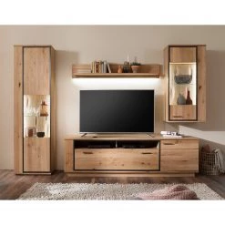 Naturoo Meubles TV muraux Doora II (4 élém.) - Partiellement en chêne à nœuds massif - Chêne à nœuds Bianco / Graphite