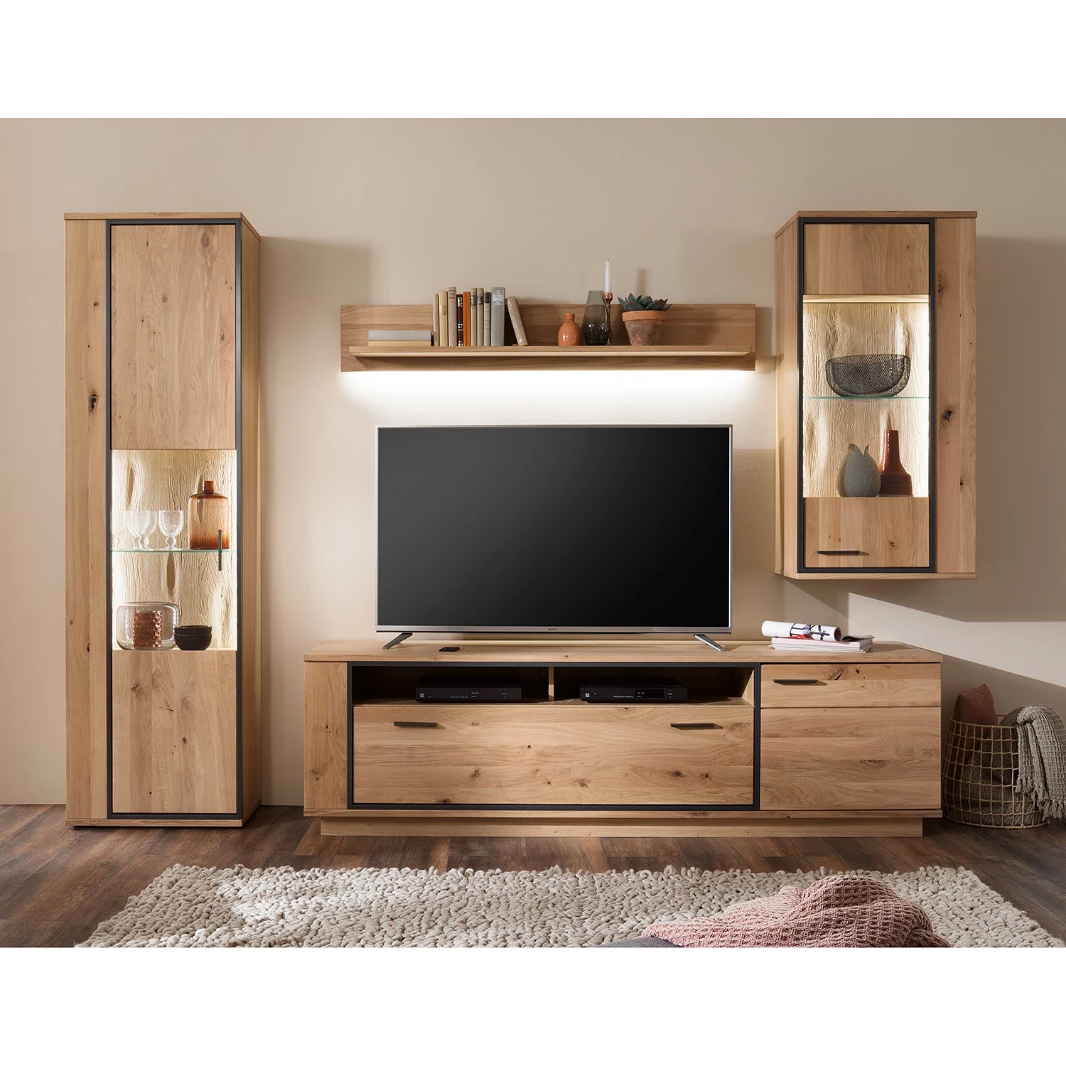 Naturoo Meubles TV muraux Doora II (4 élém.) - Partiellement en chêne à nœuds massif - Chêne à nœuds Bianco / Graphite 3 Naturoo Meubles TV muraux Doora II (4 élém.) - Partiellement en chêne à nœuds massif - Chêne à nœuds Bianco / Graphite