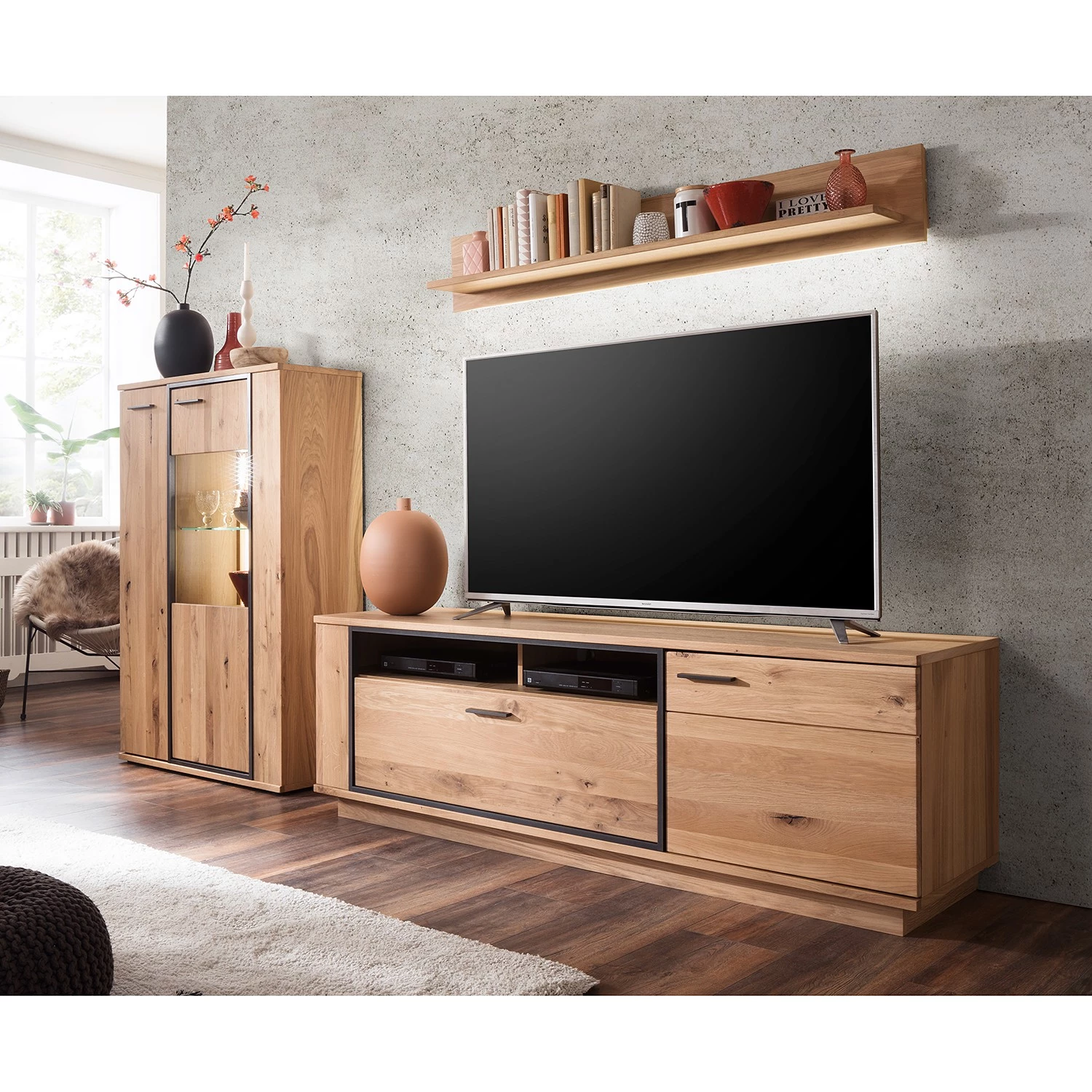 Naturoo Meubles TV muraux Doora III (3 élém.) - Partiellement en chêne à nœuds massif - Chêne à nœuds Bianco / Graphite 4 Naturoo Meubles TV muraux Doora III (3 élém.) - Partiellement en chêne à nœuds massif - Chêne à nœuds Bianco / Graphite – Image 2