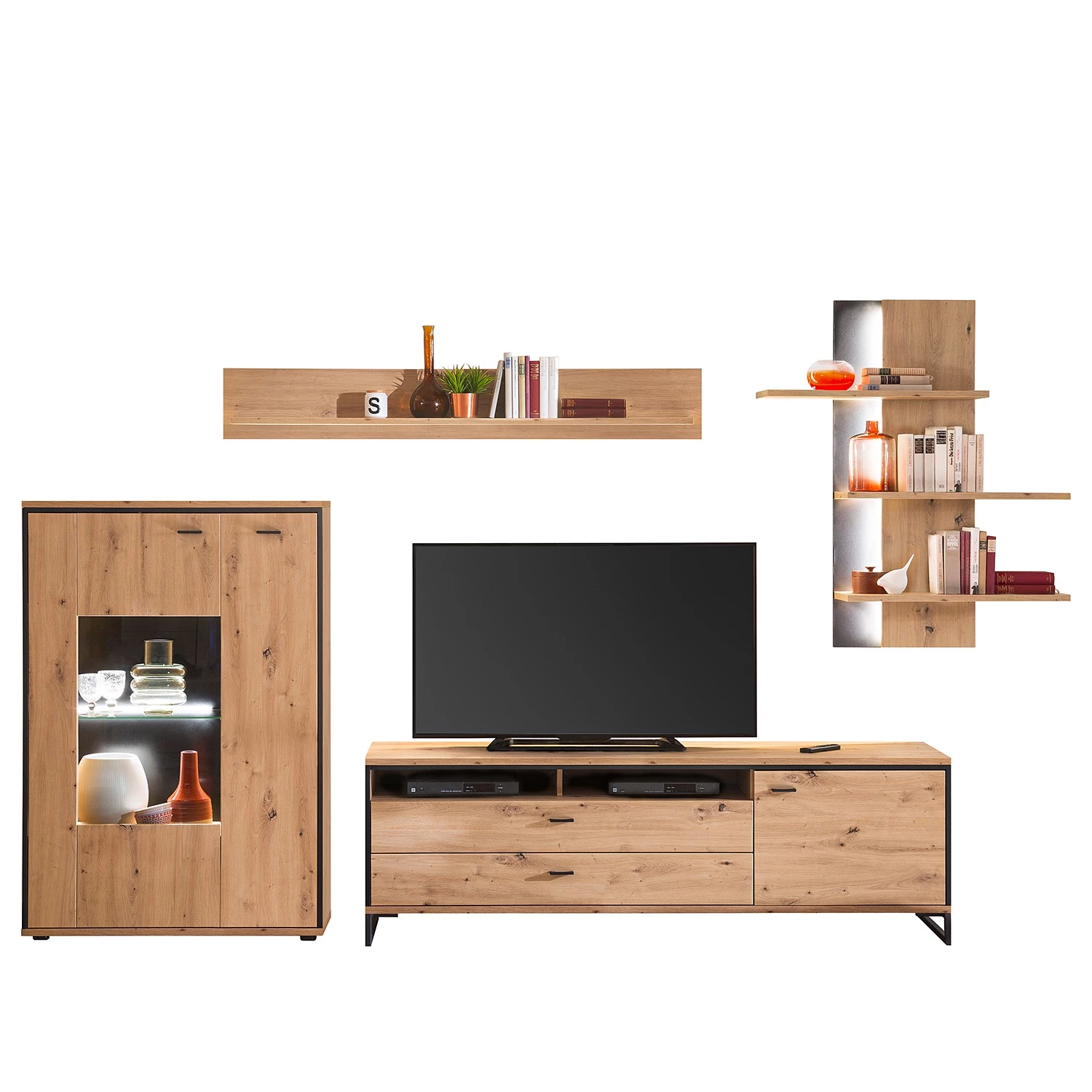 Loftscape Ensemble meubles TV Buena II (4 élém.) - Imitation planches de chêne / Anthracite 6 Loftscape Ensemble meubles TV Buena II (4 élém.) - Imitation planches de chêne / Anthracite – Image 4