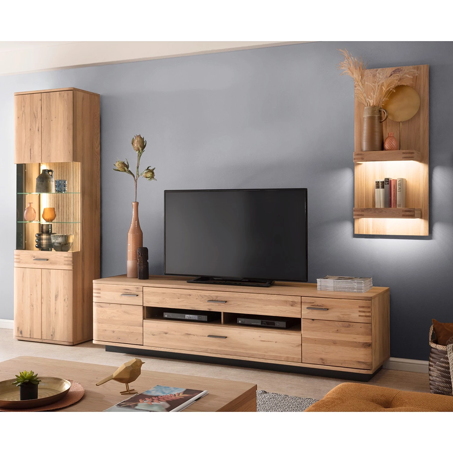 Loftscape Ensemble meubles TV Salvo I (3 élém.) - Partiellement en chêne massif - Planches de chêne Bianco / Gris 4 Loftscape Ensemble meubles TV Salvo I (3 élém.) - Partiellement en chêne massif - Planches de chêne Bianco / Gris – Image 2