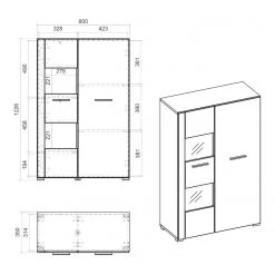Loftscape Ensemble meubles TV Cely II (4 éléments) - Blanc brillant / Blanc mat -Meubles TV muraux Soldes 1000214313 200527 07022200184 SKETCH DETAILS P000000001000214313 sketch
