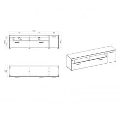Loftscape Ensemble meubles TV Cely III (4 élém.) - Blanc brillant / Blanc mat -Meubles TV muraux Soldes 1000214314 200527 07025600209 SKETCH DETAILS P000000001000214314 sketch