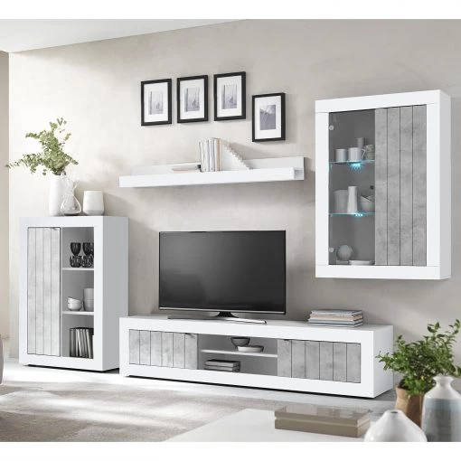 LC Spa Ensemble meubles TV Urbino (4 éléments) - Blanc / Imitation béton -Meubles TV muraux Soldes 1000216297 200630 09125400061 MOOD IMAGE P000000001000216297 mood