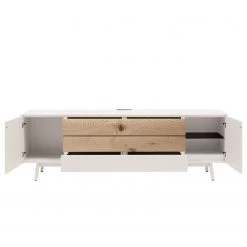 GWINNER Ensemble meubles TV Misano II (3 élém.) - Placage en bois véritable / Verre - Planches de chêne / Gris - Blanc / Chêne sauvage - Sans éclairage -Meubles TV muraux Soldes 1000218319 200828 11265100057 DETAILS P000000001000218319