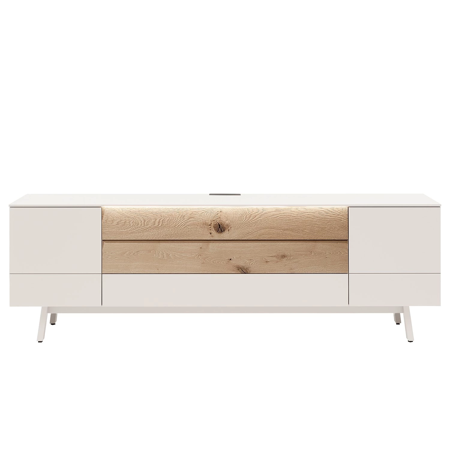 GWINNER Ensemble meubles TV Misano I (3 élém.) - Placage en bois véritable / Verre - Planches de chêne / Gris - Blanc / Chêne sauvage - Avec éclairage 6 GWINNER Ensemble meubles TV Misano I (3 élém.) - Placage en bois véritable / Verre - Planches de chêne / Gris - Blanc / Chêne sauvage - Avec éclairage – Image 4