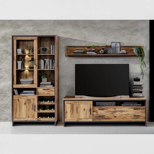 Ridgevalley Ensemble meubles TV Priay II (3 élém.) - Avec éclairage - Imitation mélèze / Graphite -Meubles TV muraux Soldes 1000221768 200831 14271800016 MOOD IMAGE P000000001000221768 mood