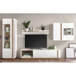 Loftscape Ensemble meubles TV Cailla II (4 Ă©lĂ©m.) - Blanc brillant / Imitation chĂȘne