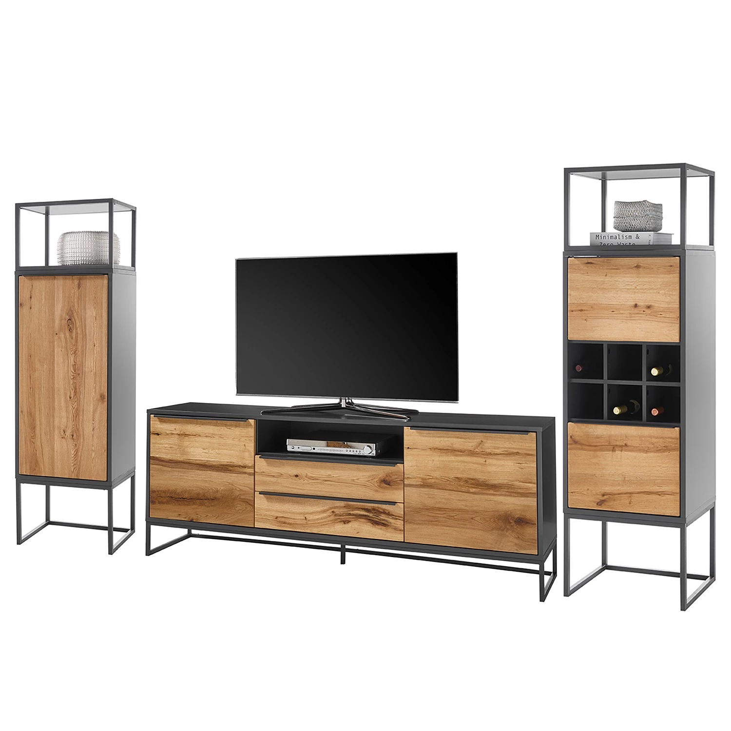 Red Living Ensemble meubles TV Barview I (3 élém.) - Placage bois - Chêne / Anthracite 5 Red Living Ensemble meubles TV Barview I (3 élém.) - Placage bois - Chêne / Anthracite – Image 3
