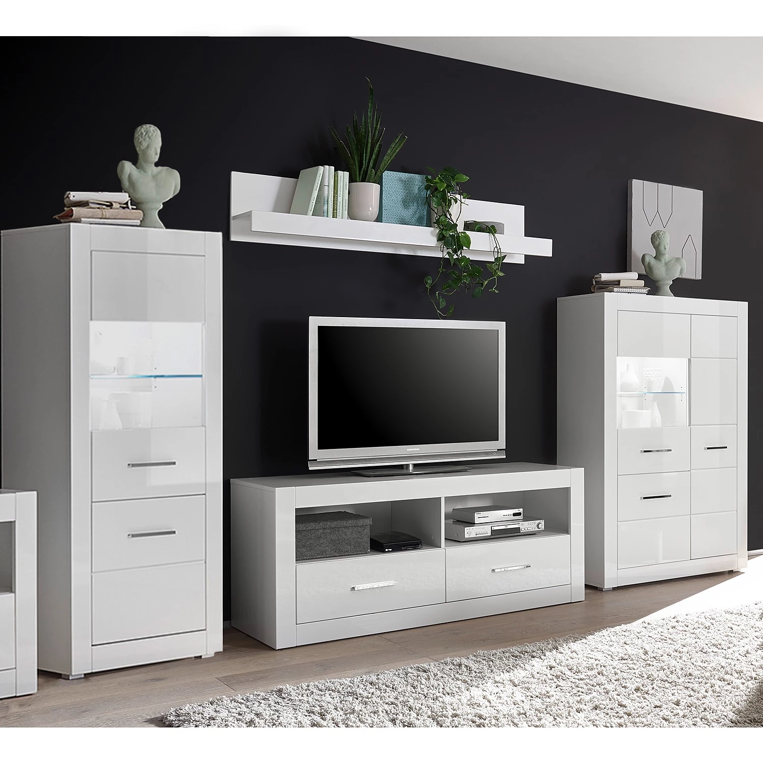 Loftscape Meubles TV muraux Bricktown V (4 élém.) - Blanc brillant / Blanc mat 3 Loftscape Meubles TV muraux Bricktown V (4 élém.) - Blanc brillant / Blanc mat