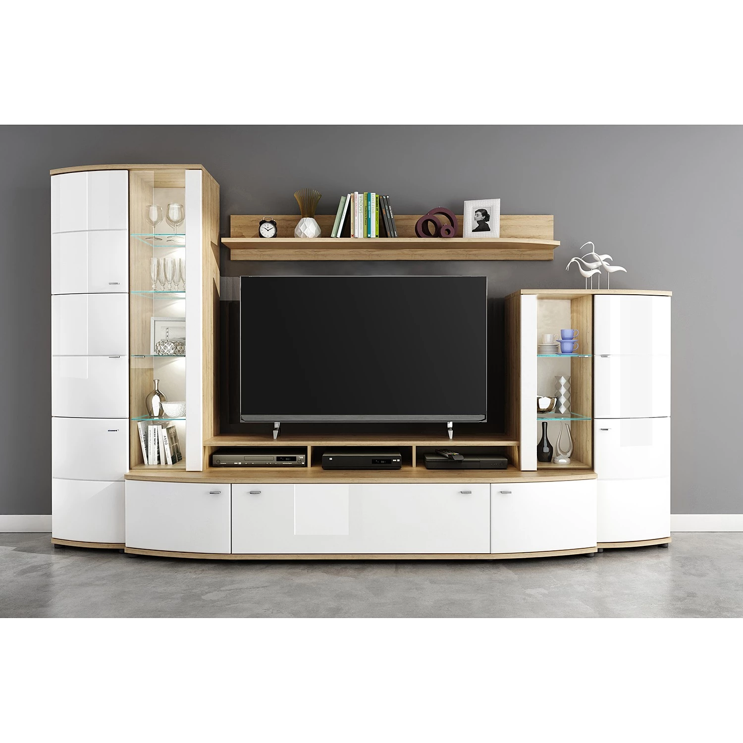 Loftscape Ensembles meubles TV Colcord (4 élém.) - Blanc brillant / Imitiation chêne 3 Loftscape Ensembles meubles TV Colcord (4 élém.) - Blanc brillant / Imitiation chêne