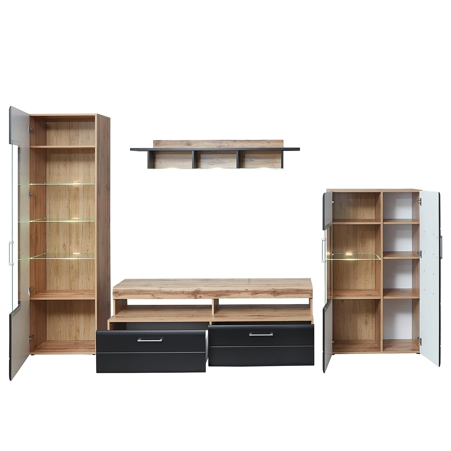 Loftscape Ensemble meubles TV Belloc (4 éléments) - Avec éclairage - Noir mat / Imitation chêne 7 Loftscape Ensemble meubles TV Belloc (4 éléments) - Avec éclairage - Noir mat / Imitation chêne – Image 5