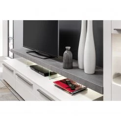GWINNER Ensemble meubles TV Bellano II (3 élém.) - Blanc mat / Imitation béton - Alignement à droite - Avec éclairage -Meubles TV muraux Soldes 1000254953 210511 10461000259 DETAILS P000000001000254953