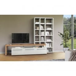 GWINNER Ensemble meubles TV Bellano I (2 élém.) - Placage en bois véritable - Mat blanc / Chêne de poutre - Alignement à gauche - Sans éclairage -Meubles TV muraux Soldes 1000254958 210629 14102500095 MOOD DETAILS P000000001000254958 mood