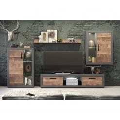 Trendteam Ensemble meubles TV Jazz (4 éléments) - Imitation chêne foncé / Gris foncé