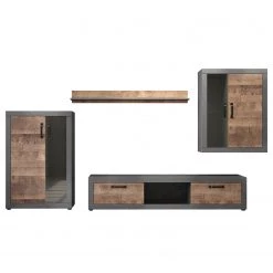 Trendteam Ensemble meubles TV Jazz (4 éléments) - Imitation chêne foncé / Gris foncé -Meubles TV muraux Soldes 1000256959 210409 12314100028 DETAILS P000000001000256959