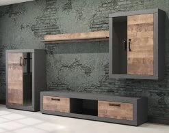 Trendteam Ensemble meubles TV Jazz (4 éléments) - Imitation chêne foncé / Gris foncé -Meubles TV muraux Soldes 1000256959 210409 12314600031 DETAILS P000000001000256959