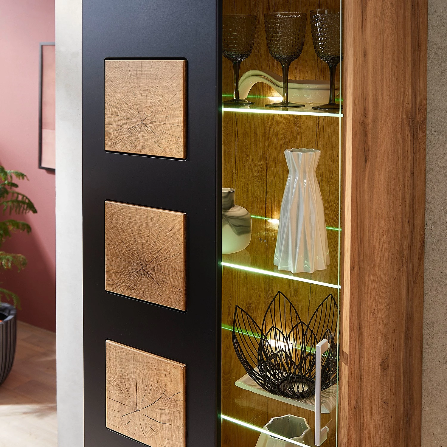 Loftscape Ensemble meubles TV Belloc II (5 élém.) - Avec éclairage intégré - Noir mat / Imitation chêne 13 Loftscape Ensemble meubles TV Belloc II (5 élém.) - Avec éclairage intégré - Noir mat / Imitation chêne – Image 12