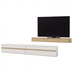 GWINNER Ensemble meubles TV Calea (2 éléments) - Avec éclairage inclus - Plaqué bois - Blanc mat / Chêne - Alignement à droite -Meubles TV muraux Soldes 1000285806 211125 145651000036 DETAILS P000000001000285806