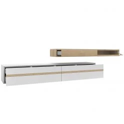 GWINNER Ensemble meubles TV Calea (2 éléments) - Avec éclairage inclus - Plaqué bois - Blanc mat / Chêne - Alignement à droite -Meubles TV muraux Soldes 1000285806 220428 030 DETAILS P000000001000285806