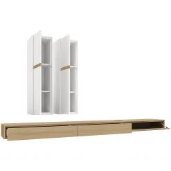 GWINNER Ensemble meubles TV Calea (3 éléments) - Avec éclairage inclus - Plaqué bois - Blanc mat / Chêne - Alignement à gauche -Meubles TV muraux Soldes 1000285815 220428 030 DETAILS P000000001000285815