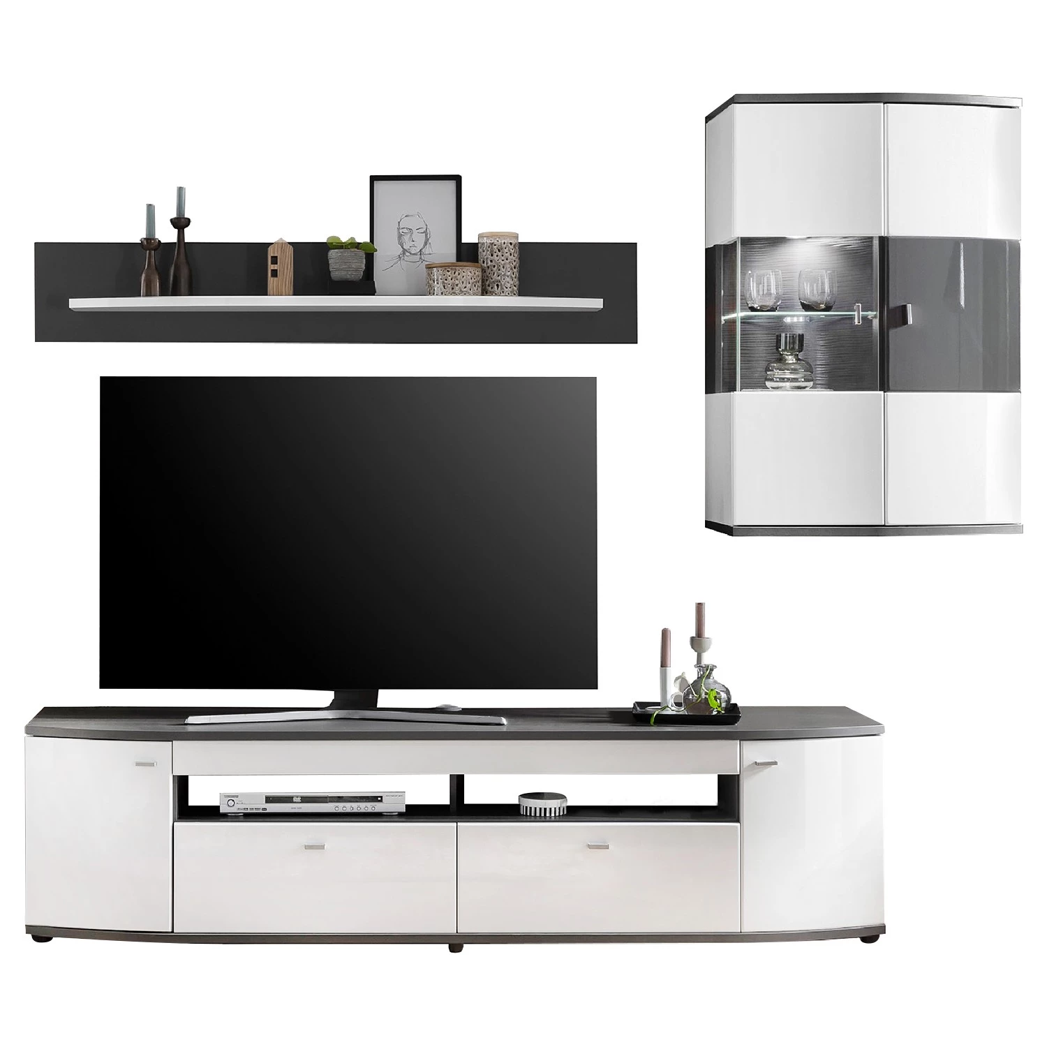 Loftscape Ensemble meubles TV Intento III (3 él.) - Blanc brillant / Anthracite 4 Loftscape Ensemble meubles TV Intento III (3 él.) - Blanc brillant / Anthracite – Image 2