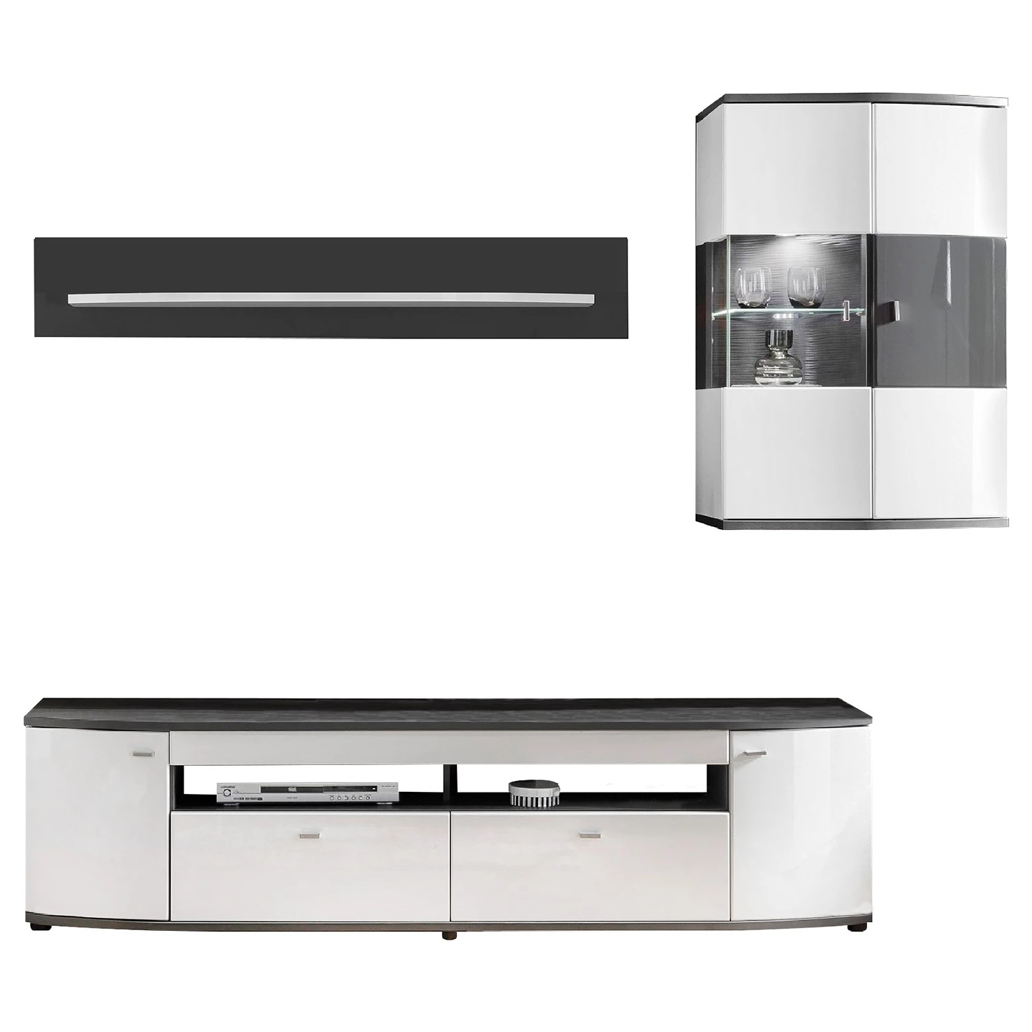 Loftscape Ensemble meubles TV Intento III (3 él.) - Blanc brillant / Anthracite 5 Loftscape Ensemble meubles TV Intento III (3 él.) - Blanc brillant / Anthracite – Image 3