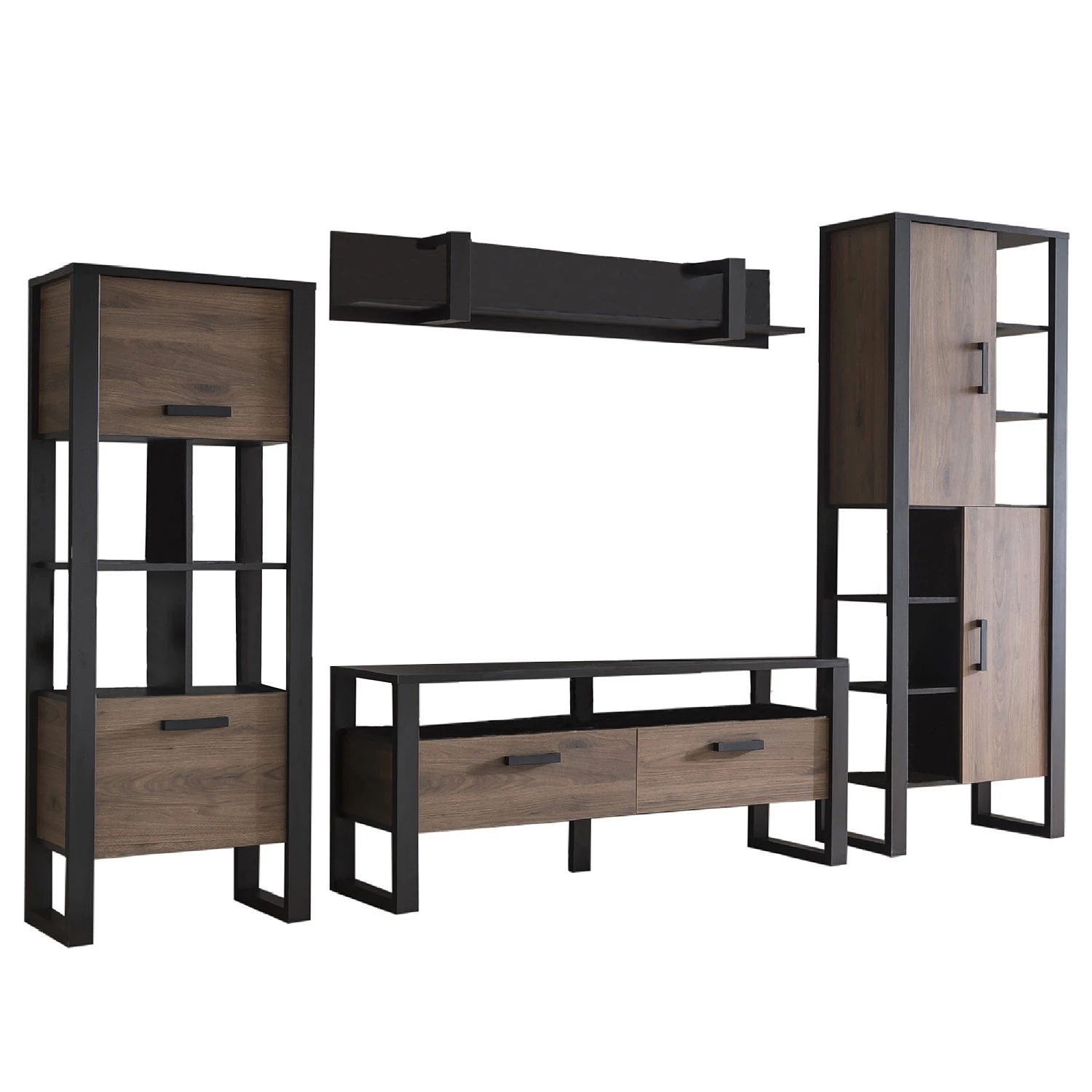 Red Living Ensemble meubles TV Norddal III (4 él.) - Imitation noyer / Noir 6 Red Living Ensemble meubles TV Norddal III (4 él.) - Imitation noyer / Noir – Image 4