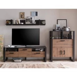 Red Living Ensemble meubles TV Norddal IV (3 élém.) - Imitation noyer / Noir