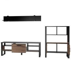 Red Living Ensemble meubles TV Norddal IV (3 élém.) - Imitation noyer / Noir -Meubles TV muraux Soldes 1000310668 211125 145543000100 DETAILS P000000001000310668