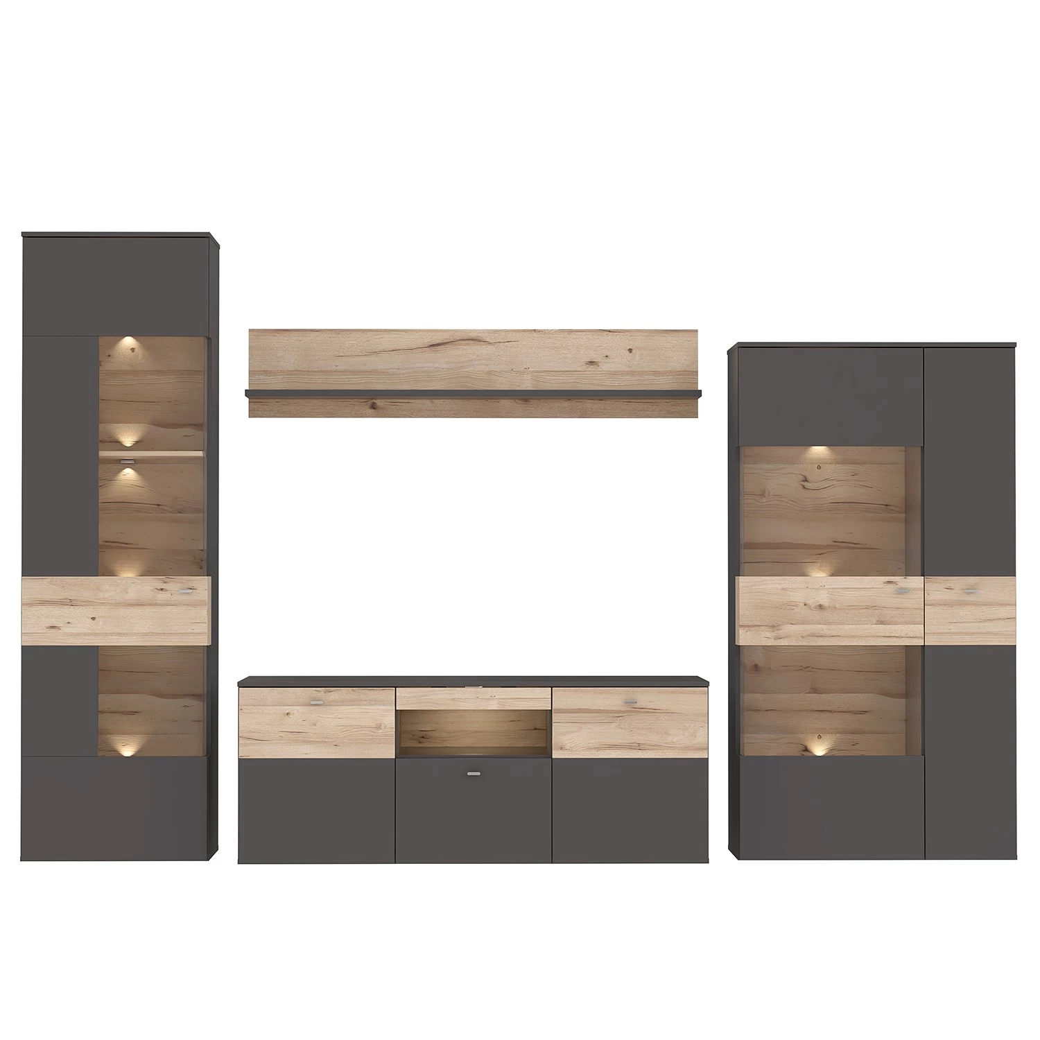 Loftscape Ensemble meubles TV Corey (4 éléments) - Avec éclairage - Imitation chêne / Gris 5 Loftscape Ensemble meubles TV Corey (4 éléments) - Avec éclairage - Imitation chêne / Gris – Image 3