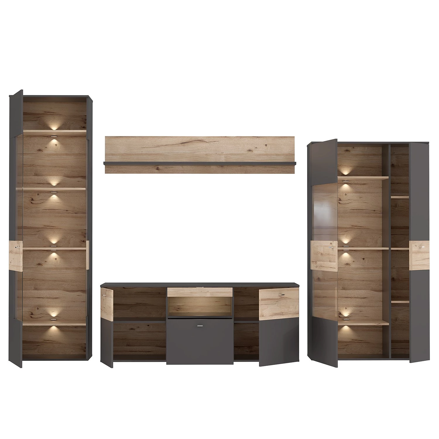 Loftscape Ensemble meubles TV Corey (4 éléments) - Avec éclairage - Imitation chêne / Gris 7 Loftscape Ensemble meubles TV Corey (4 éléments) - Avec éclairage - Imitation chêne / Gris – Image 5