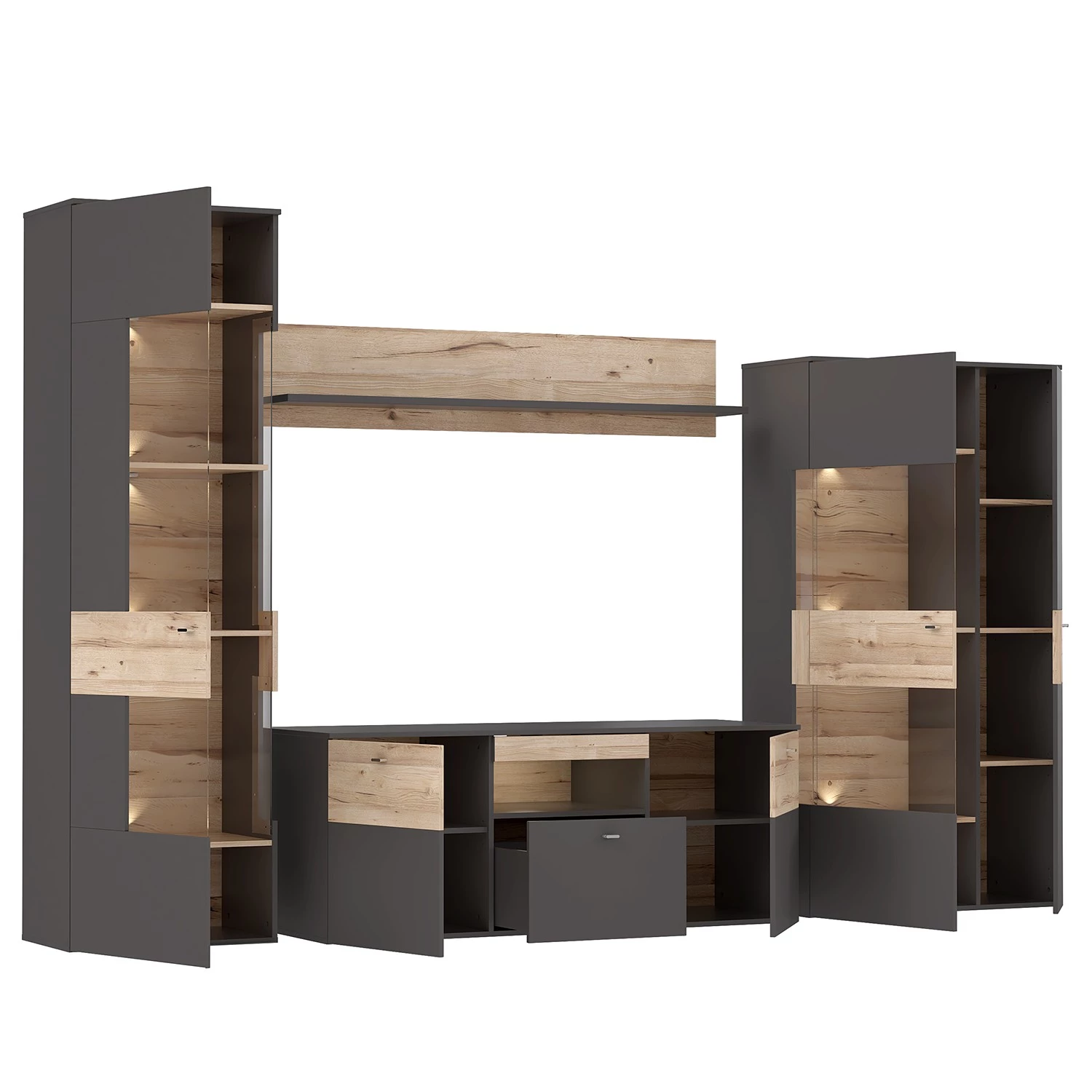 Loftscape Ensemble meubles TV Corey (4 éléments) - Avec éclairage - Imitation chêne / Gris 8 Loftscape Ensemble meubles TV Corey (4 éléments) - Avec éclairage - Imitation chêne / Gris – Image 6